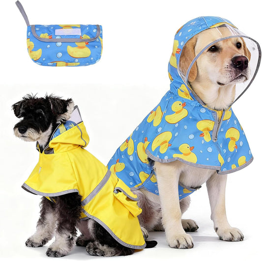 2-in-1 Reversible Medium Dog Raincoat, Hooded Rain Jacket Poncho