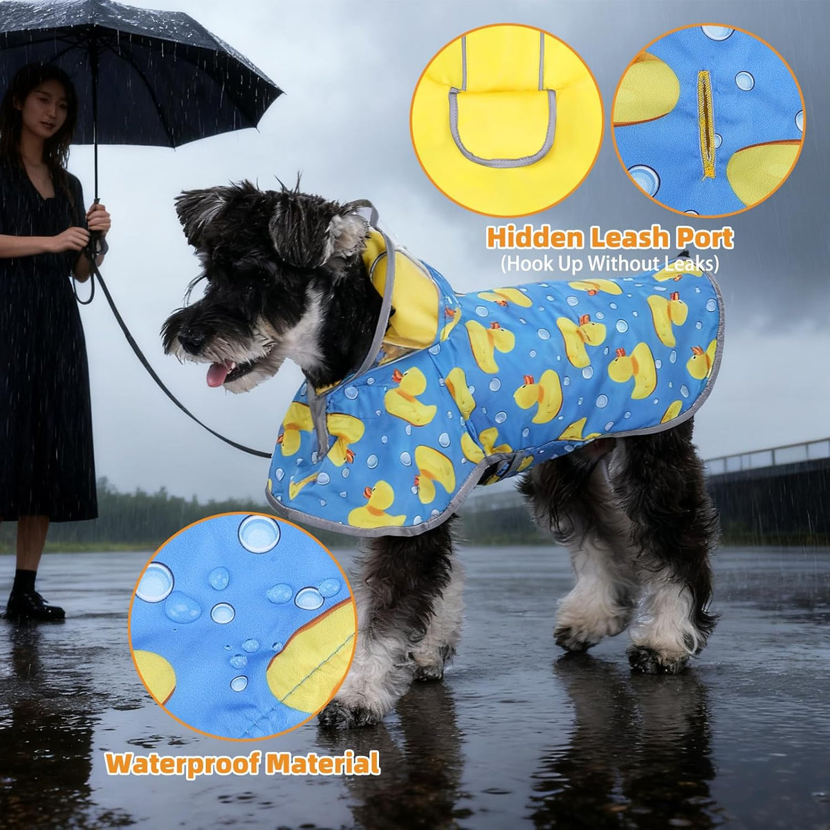 2-in-1 Reversible Medium Dog Raincoat, Hooded Rain Jacket Poncho
