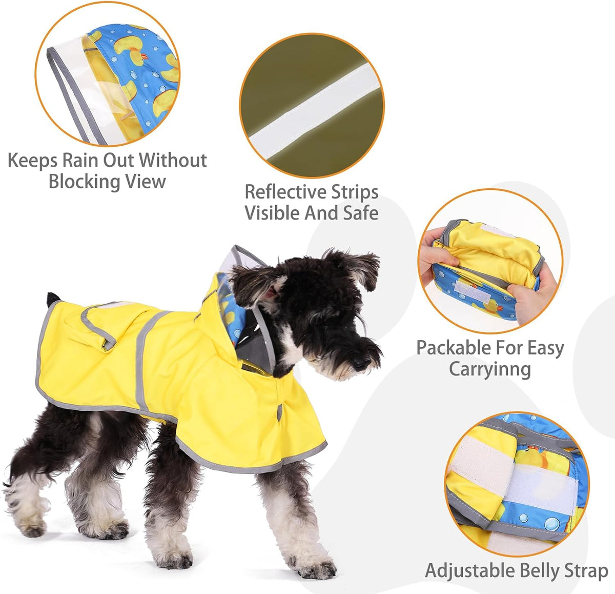 2-in-1 Reversible Medium Dog Raincoat, Hooded Rain Jacket Poncho