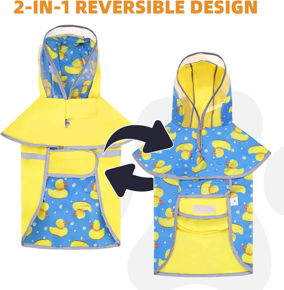 2-in-1 Reversible Medium Dog Raincoat, Hooded Rain Jacket Poncho