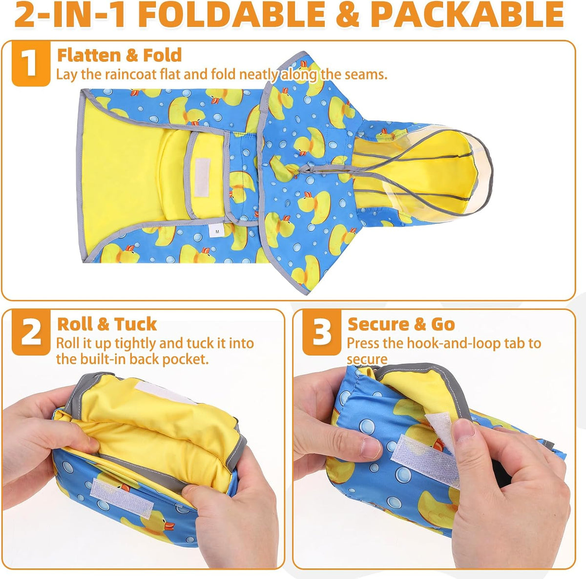 2-in-1 Reversible Medium Dog Raincoat, Hooded Rain Jacket Poncho