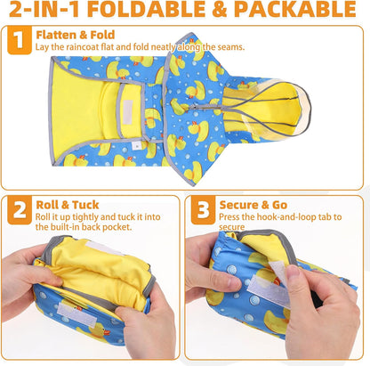 2-in-1 Reversible Medium Dog Raincoat, Hooded Rain Jacket Poncho