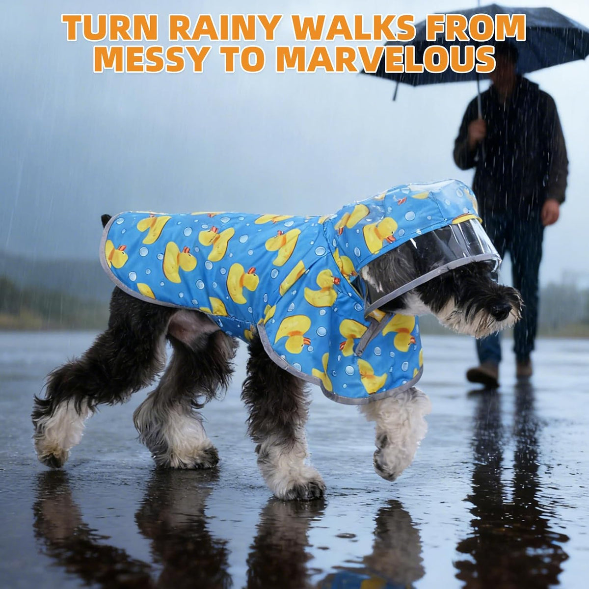 2-in-1 Reversible Medium Dog Raincoat, Hooded Rain Jacket Poncho