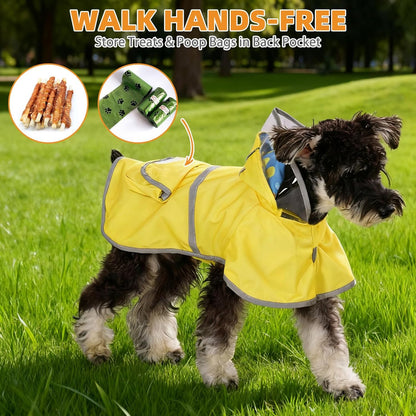 2-in-1 Reversible Medium Dog Raincoat, Hooded Rain Jacket Poncho