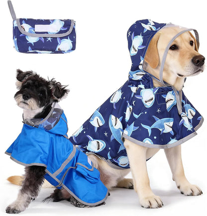 2-in-1 Reversible Medium Dog Raincoat, Hooded Rain Jacket Poncho