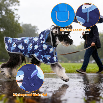 2-in-1 Reversible Medium Dog Raincoat, Hooded Rain Jacket Poncho
