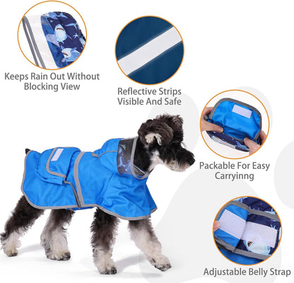 2-in-1 Reversible Medium Dog Raincoat, Hooded Rain Jacket Poncho