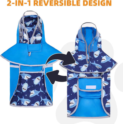 2-in-1 Reversible Medium Dog Raincoat, Hooded Rain Jacket Poncho