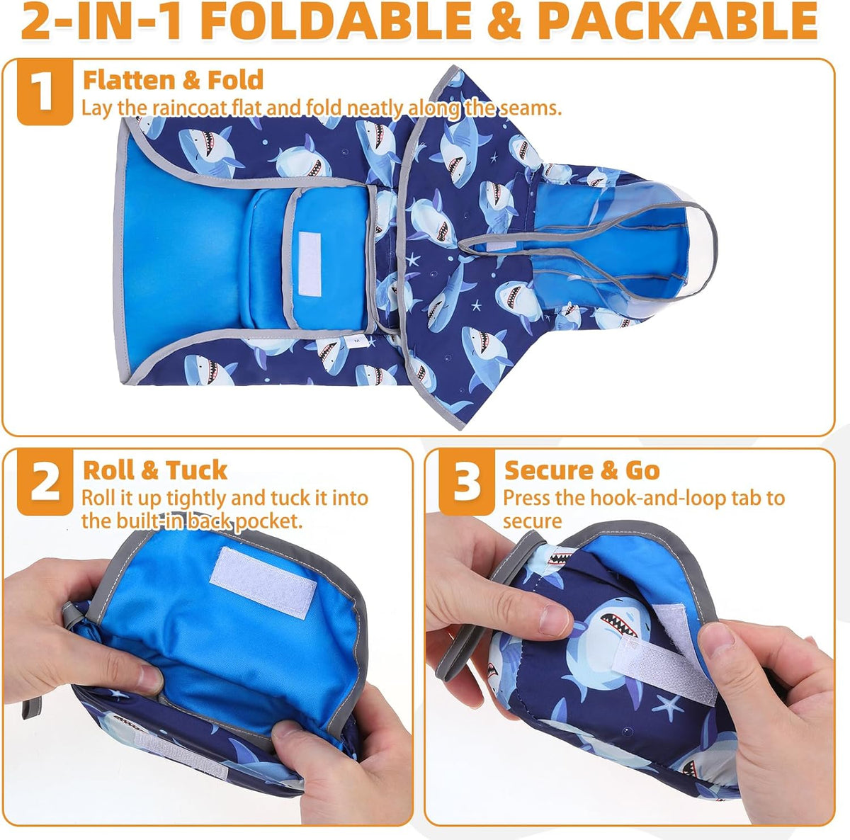 2-in-1 Reversible Medium Dog Raincoat, Hooded Rain Jacket Poncho
