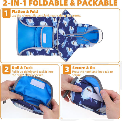 2-in-1 Reversible Medium Dog Raincoat, Hooded Rain Jacket Poncho