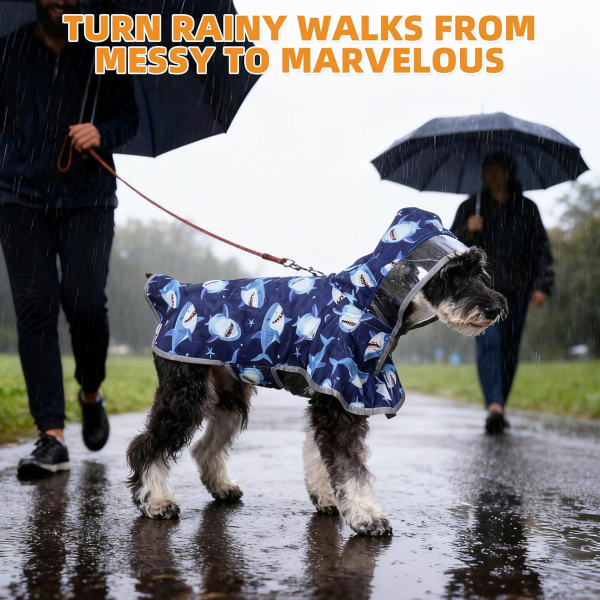 2-in-1 Reversible Medium Dog Raincoat, Hooded Rain Jacket Poncho