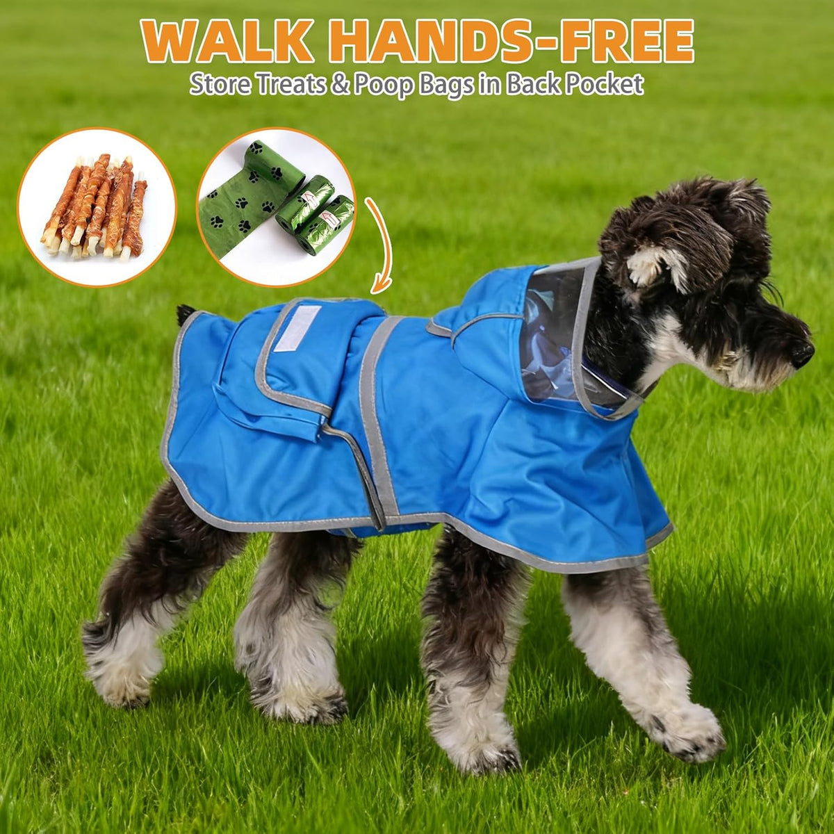 2-in-1 Reversible Medium Dog Raincoat, Hooded Rain Jacket Poncho