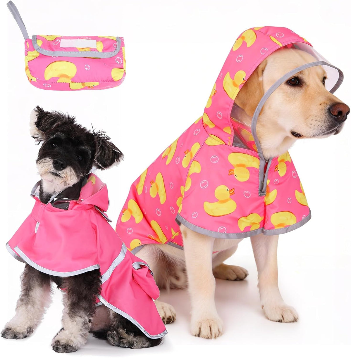 2-in-1 Reversible Medium Dog Raincoat, Hooded Rain Jacket Poncho