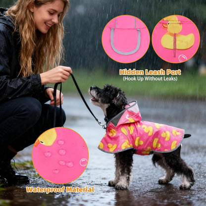 2-in-1 Reversible Medium Dog Raincoat, Hooded Rain Jacket Poncho