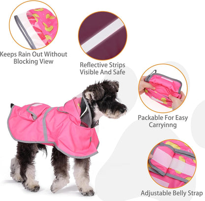 2-in-1 Reversible Medium Dog Raincoat, Hooded Rain Jacket Poncho
