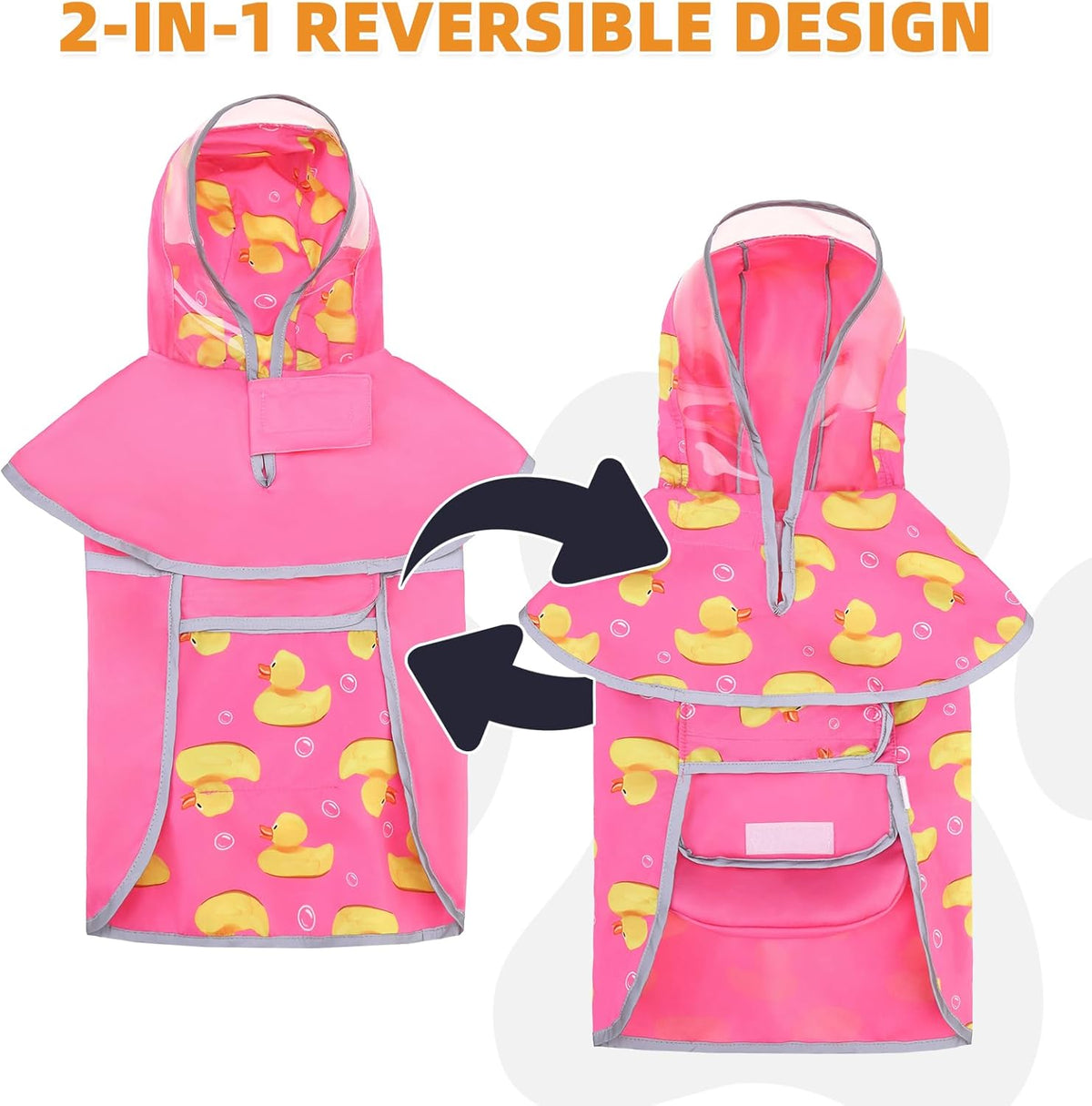 2-in-1 Reversible Medium Dog Raincoat, Hooded Rain Jacket Poncho