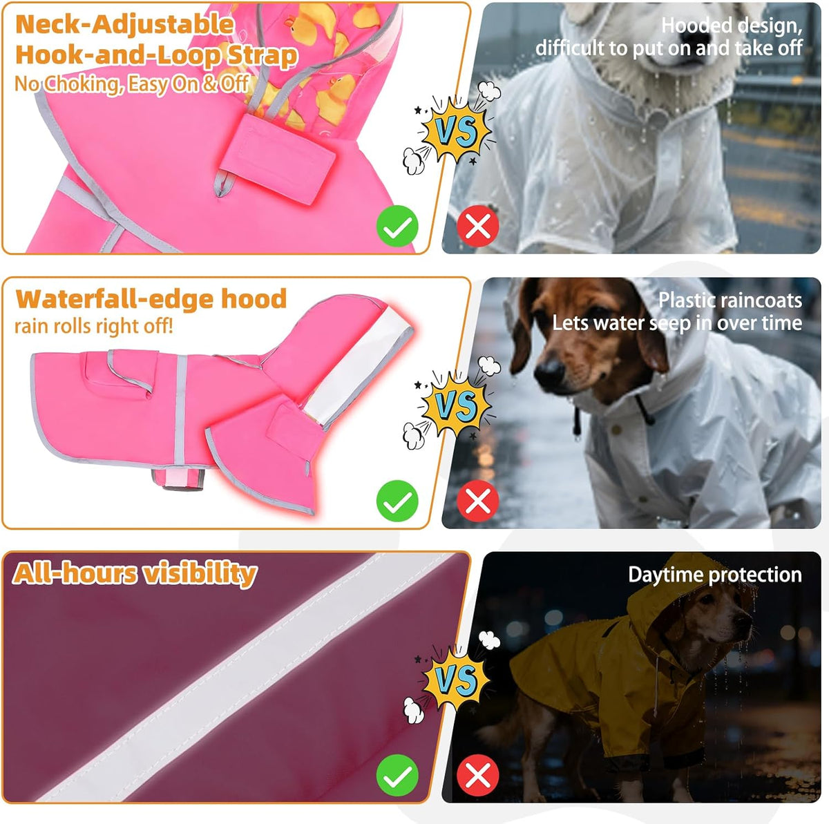 2-in-1 Reversible Medium Dog Raincoat, Hooded Rain Jacket Poncho