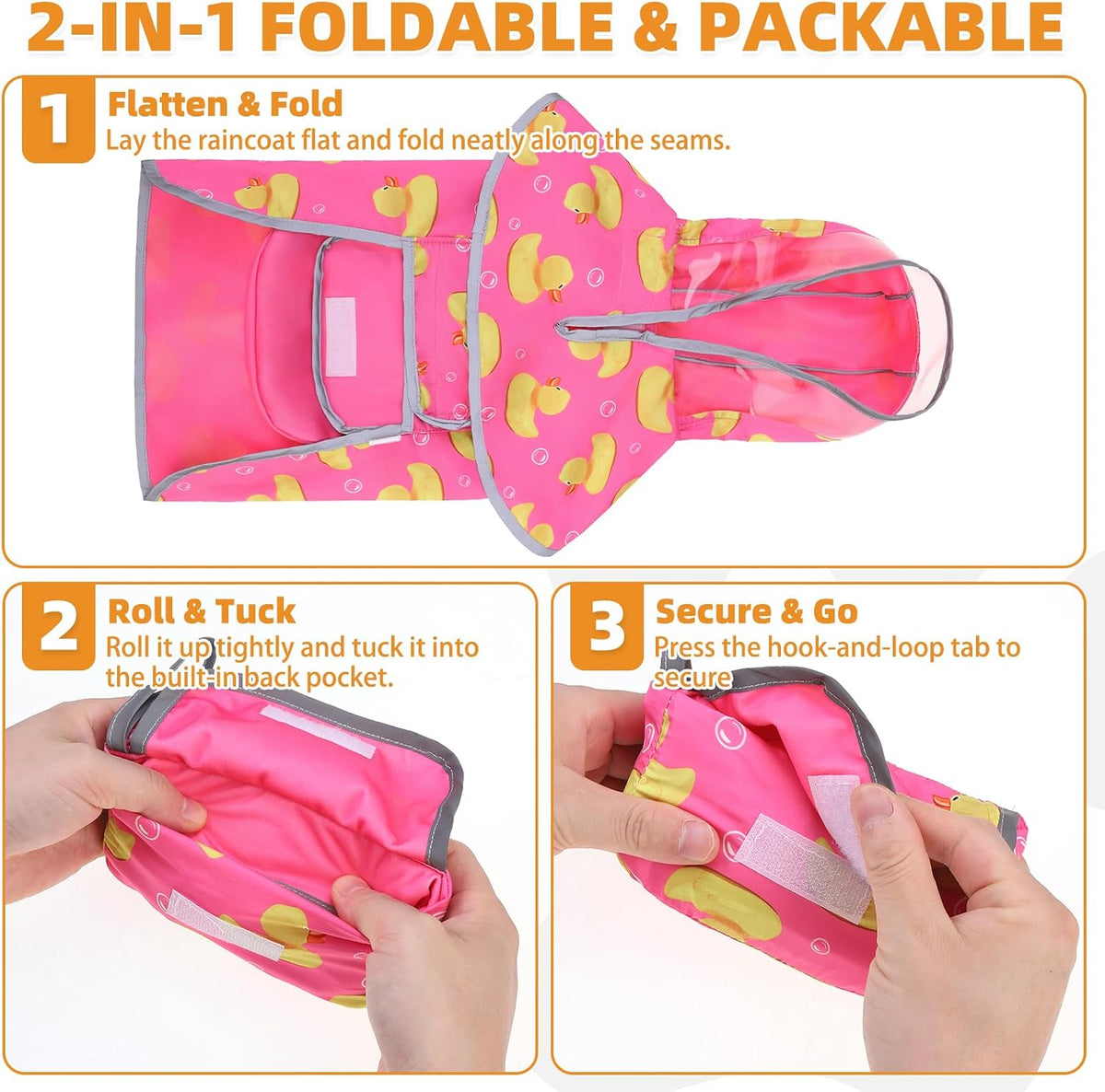 2-in-1 Reversible Medium Dog Raincoat, Hooded Rain Jacket Poncho