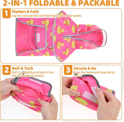 2-in-1 Reversible Medium Dog Raincoat, Hooded Rain Jacket Poncho
