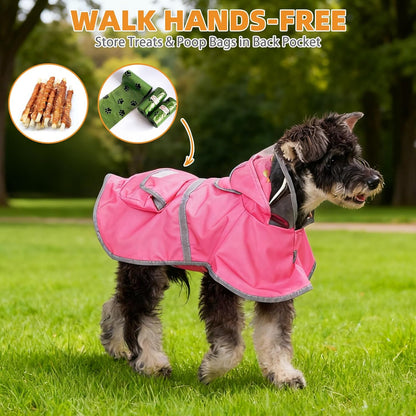 2-in-1 Reversible Medium Dog Raincoat, Hooded Rain Jacket Poncho