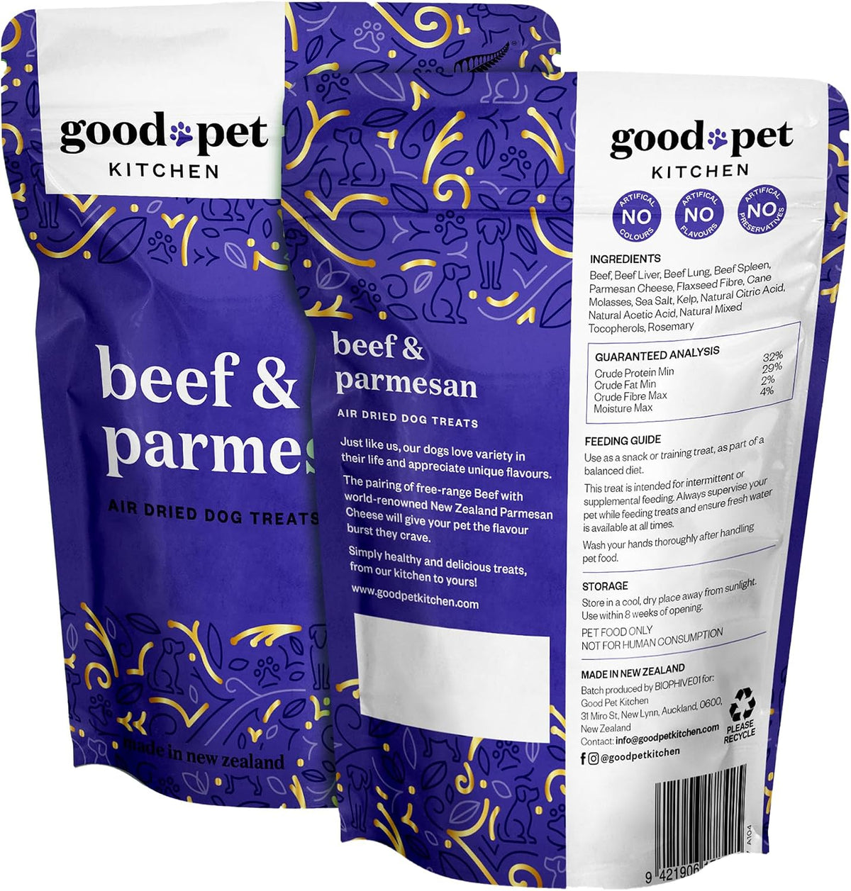 Pet Treats, Air-Dried, Natural, Limited Ingredient Dog Treat, Free Range, Grain Free Dog Treats, Toppers, Snacks, Beef & Parmesan 2.8 oz