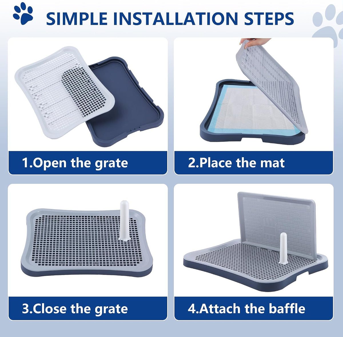 Pee Pad Holder, Indoor Potty Tray for Puppy and Small Size Dog with Pee Wall, Non-Skid Feet, 20x15.4x1.4 inch (Medium)