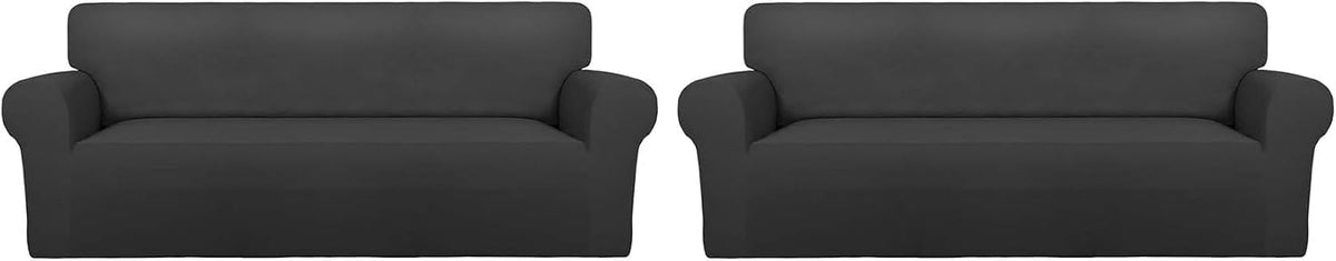 Stretch Couch Covers for Sofa Large Sofa Slipcovers Dark Gray | 1-Piece Spandex Couch cover Soft Couch protector, Sofa cover Washable with Non Skid Foam and Elastic Bottom for Kids, Dogs