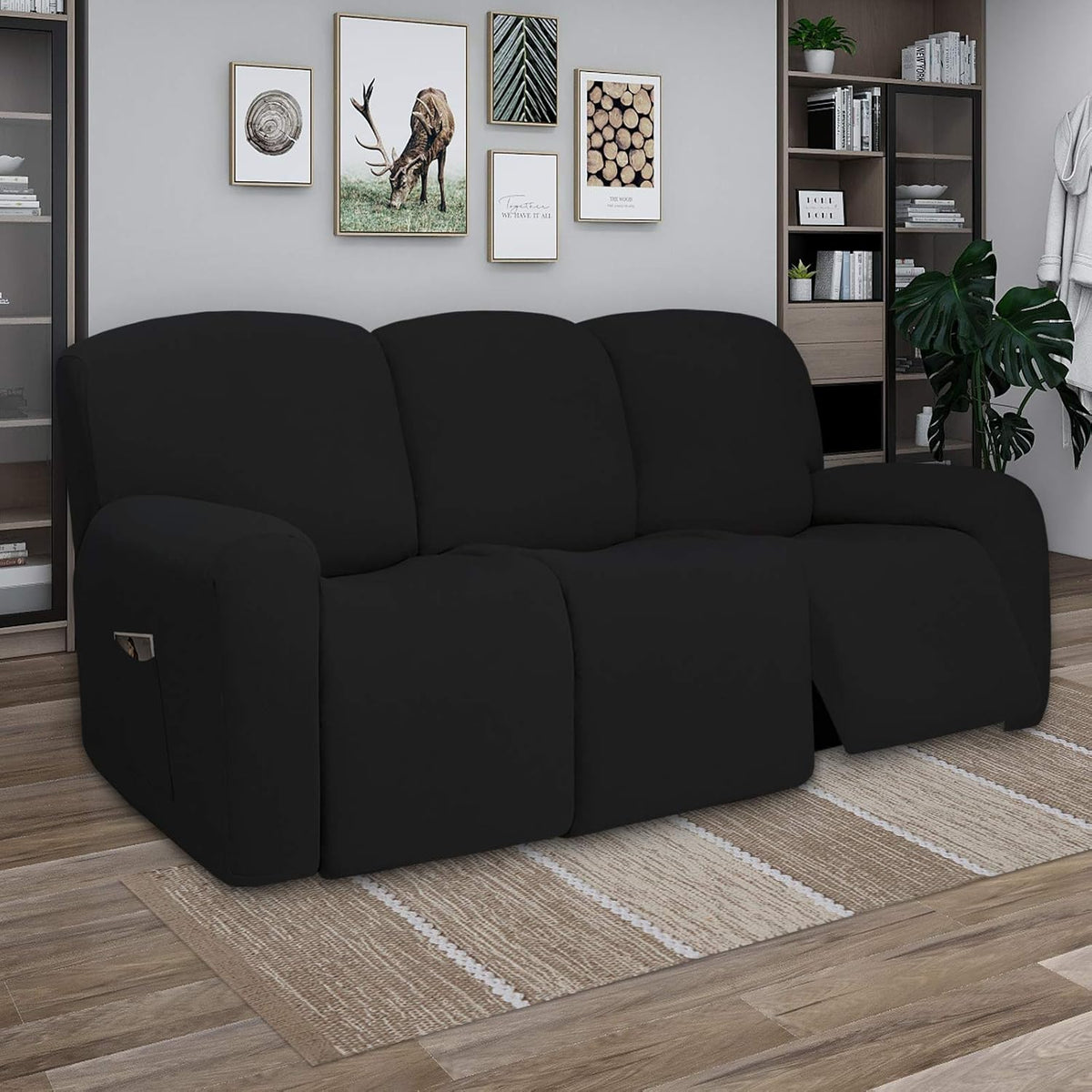 Stretch Couch Covers for Sofa Large Sofa Slipcovers Dark Gray | 1-Piece Spandex Couch cover Soft Couch protector, Sofa cover Washable with Non Skid Foam and Elastic Bottom for Kids, Dogs