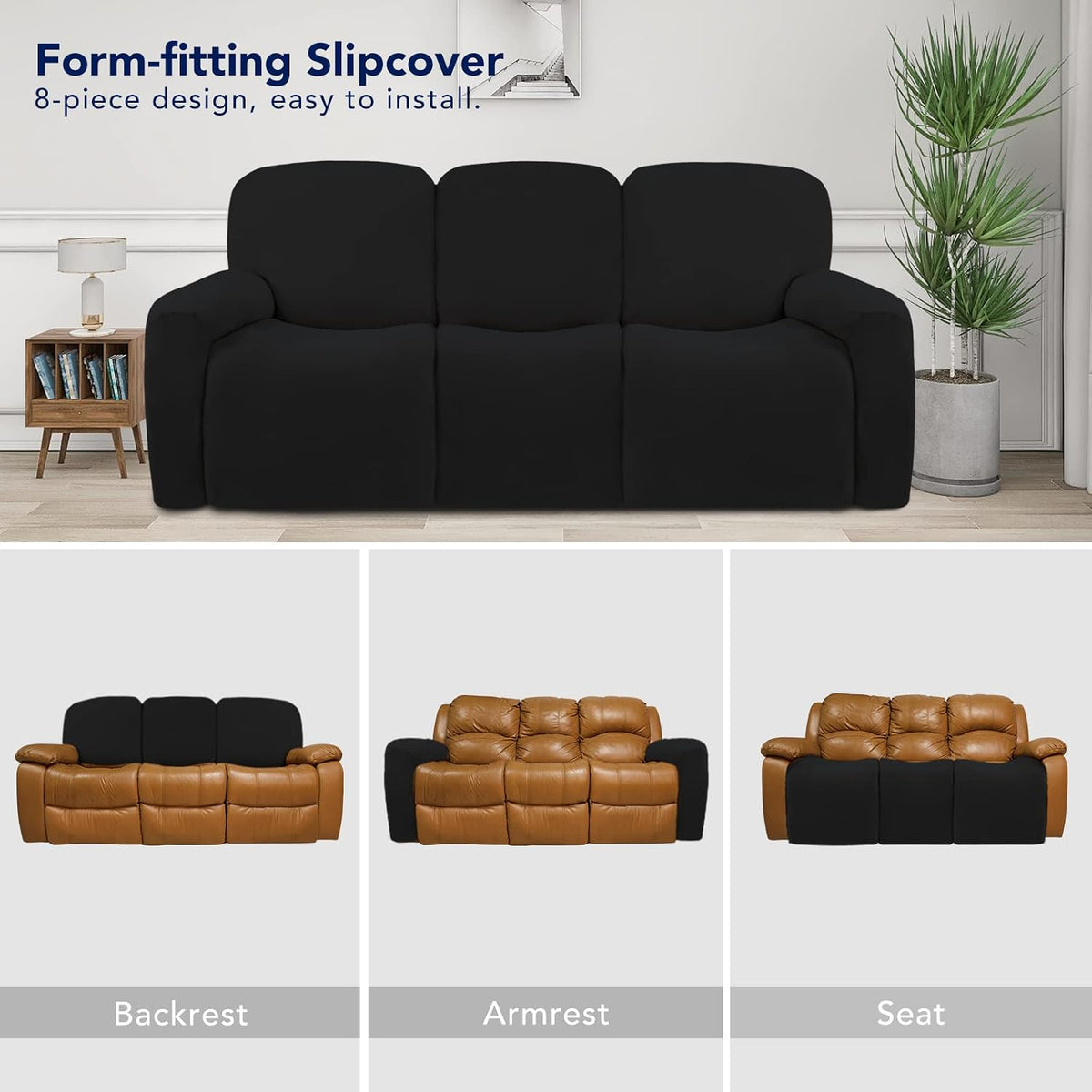 Stretch Couch Covers for Sofa Large Sofa Slipcovers Dark Gray | 1-Piece Spandex Couch cover Soft Couch protector, Sofa cover Washable with Non Skid Foam and Elastic Bottom for Kids, Dogs