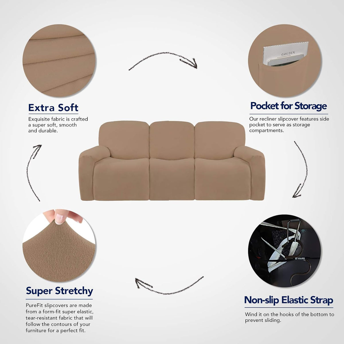 Stretch Couch Covers for Sofa Large Sofa Slipcovers Dark Gray | 1-Piece Spandex Couch cover Soft Couch protector, Sofa cover Washable with Non Skid Foam and Elastic Bottom for Kids, Dogs