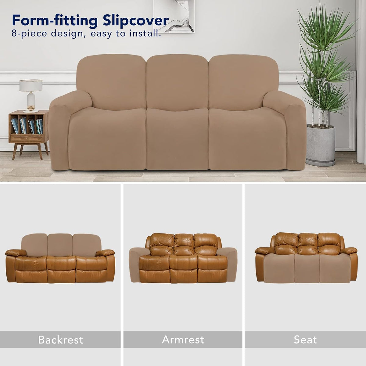 Stretch Couch Covers for Sofa Large Sofa Slipcovers Dark Gray | 1-Piece Spandex Couch cover Soft Couch protector, Sofa cover Washable with Non Skid Foam and Elastic Bottom for Kids, Dogs