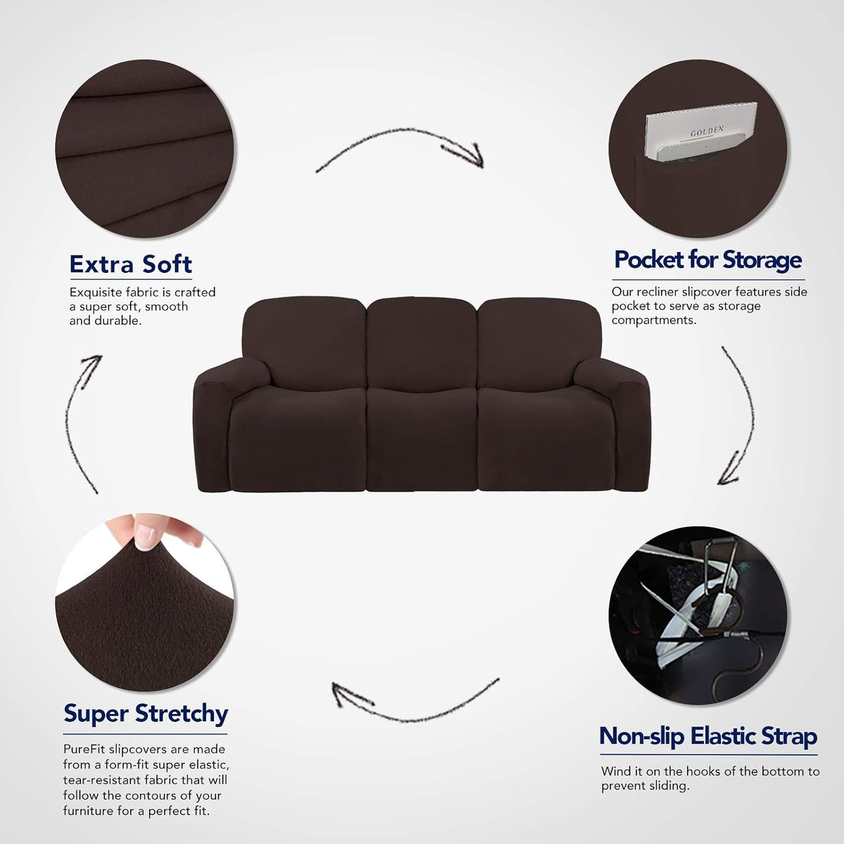 Stretch Couch Covers for Sofa Large Sofa Slipcovers Dark Gray | 1-Piece Spandex Couch cover Soft Couch protector, Sofa cover Washable with Non Skid Foam and Elastic Bottom for Kids, Dogs