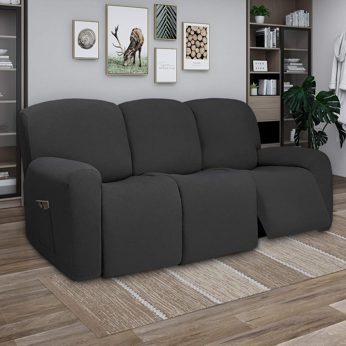 Stretch Couch Covers for Sofa Large Sofa Slipcovers Dark Gray | 1-Piece Spandex Couch cover Soft Couch protector, Sofa cover Washable with Non Skid Foam and Elastic Bottom for Kids, Dogs