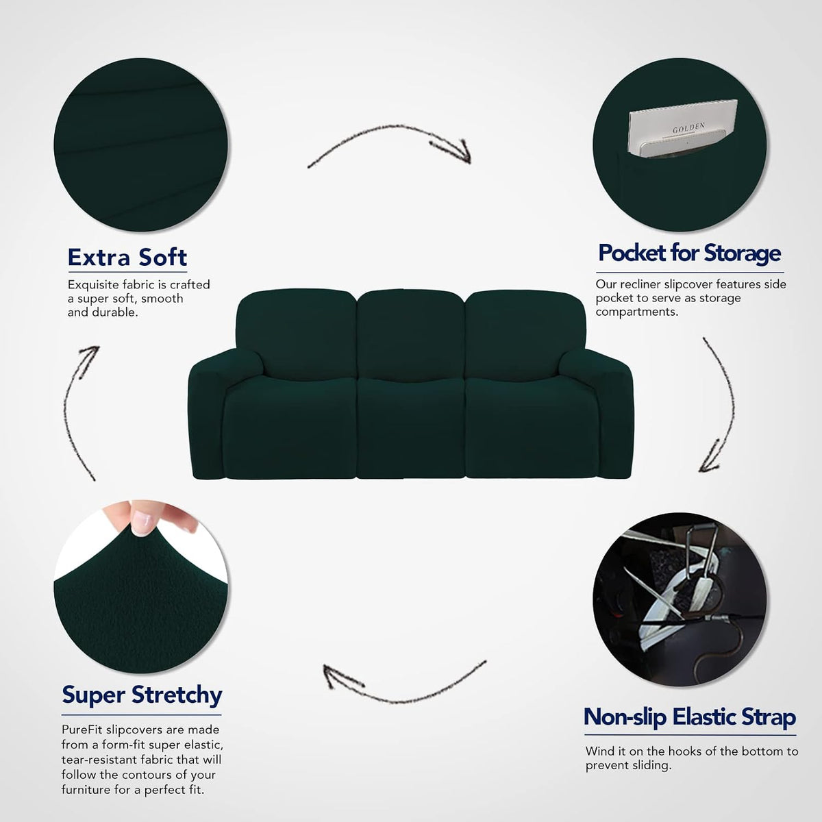 Stretch Couch Covers for Sofa Large Sofa Slipcovers Dark Gray | 1-Piece Spandex Couch cover Soft Couch protector, Sofa cover Washable with Non Skid Foam and Elastic Bottom for Kids, Dogs