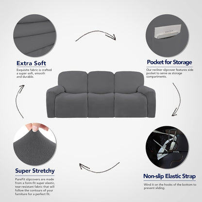 Stretch Couch Covers for Sofa Large Sofa Slipcovers Dark Gray | 1-Piece Spandex Couch cover Soft Couch protector, Sofa cover Washable with Non Skid Foam and Elastic Bottom for Kids, Dogs