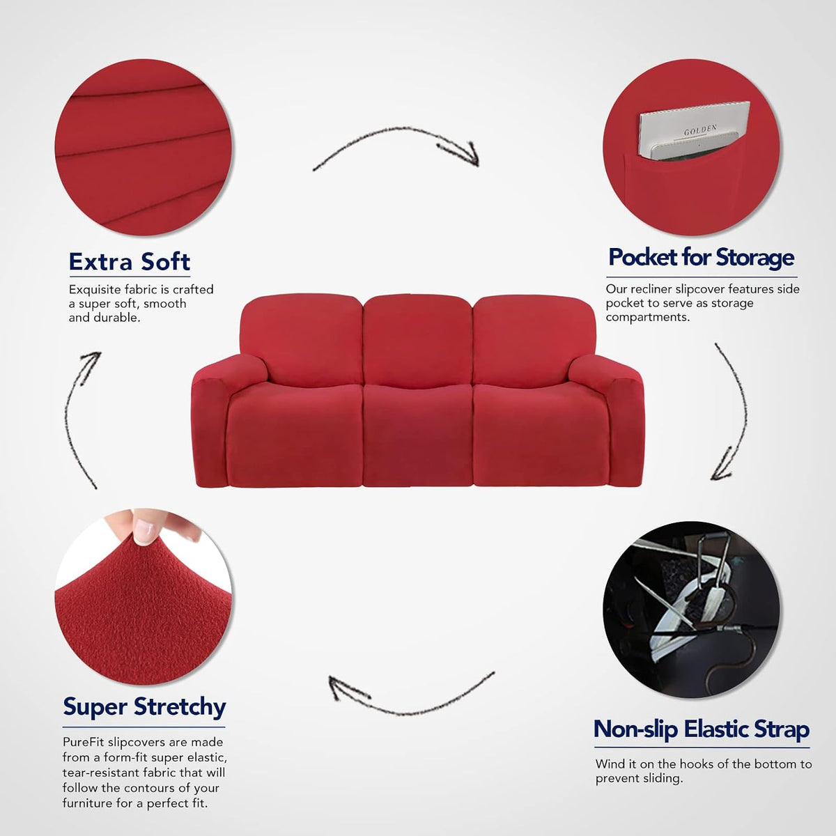 Stretch Couch Covers for Sofa Large Sofa Slipcovers Dark Gray | 1-Piece Spandex Couch cover Soft Couch protector, Sofa cover Washable with Non Skid Foam and Elastic Bottom for Kids, Dogs