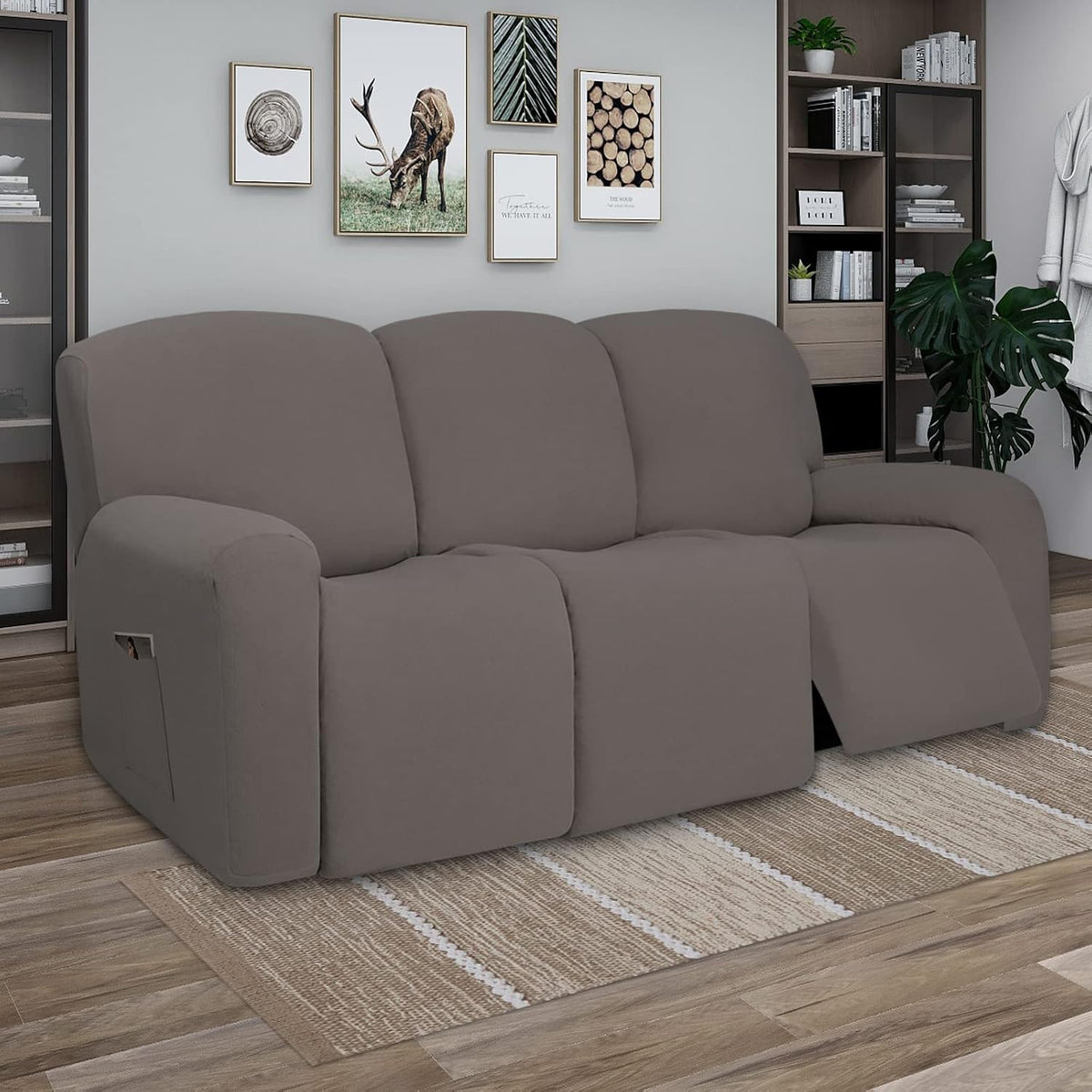Stretch Couch Covers for Sofa Large Sofa Slipcovers Dark Gray | 1-Piece Spandex Couch cover Soft Couch protector, Sofa cover Washable with Non Skid Foam and Elastic Bottom for Kids, Dogs