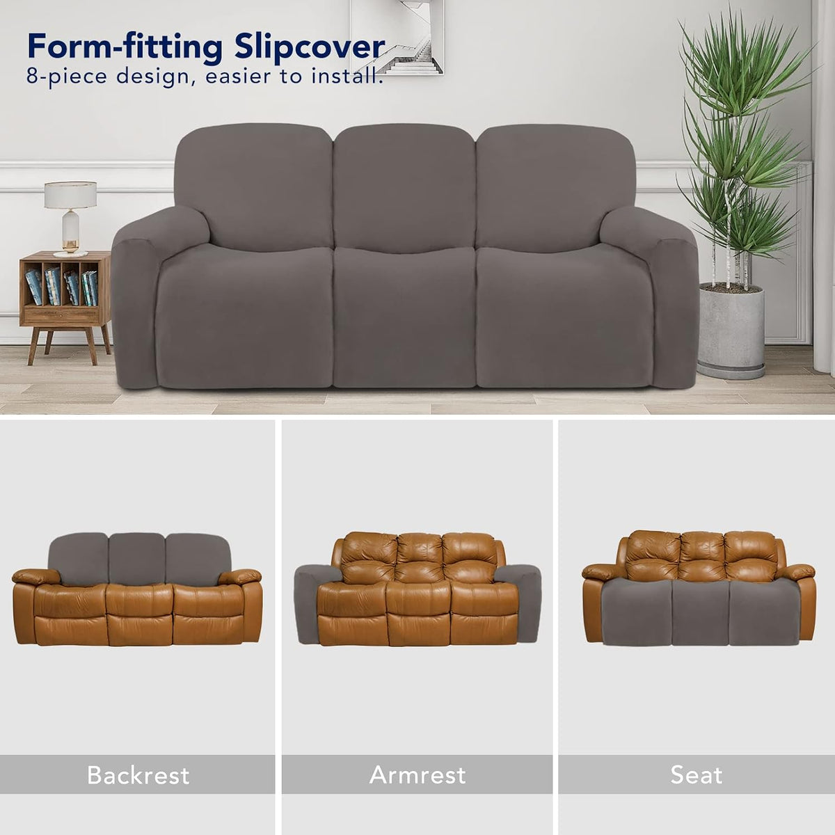 Stretch Couch Covers for Sofa Large Sofa Slipcovers Dark Gray | 1-Piece Spandex Couch cover Soft Couch protector, Sofa cover Washable with Non Skid Foam and Elastic Bottom for Kids, Dogs