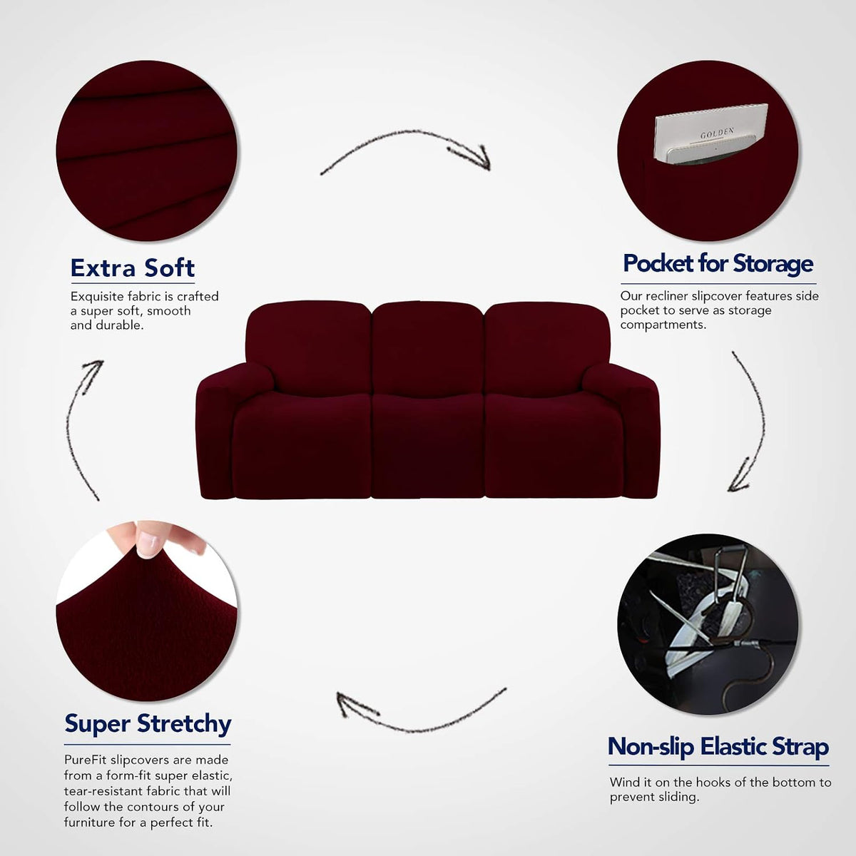 Stretch Couch Covers for Sofa Large Sofa Slipcovers Dark Gray | 1-Piece Spandex Couch cover Soft Couch protector, Sofa cover Washable with Non Skid Foam and Elastic Bottom for Kids, Dogs