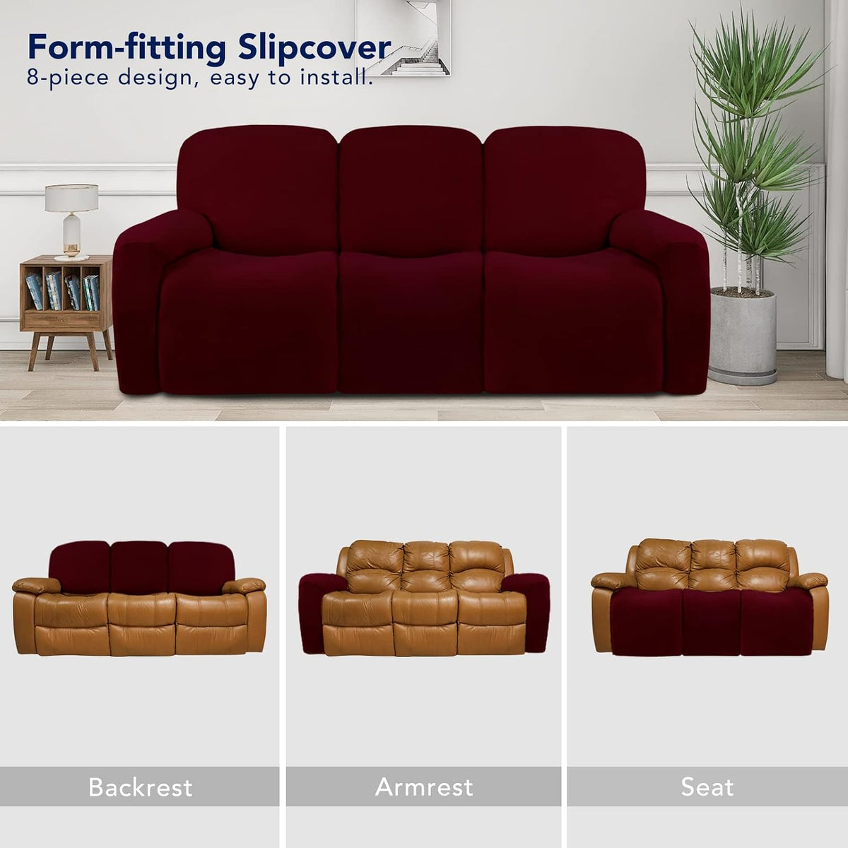 Stretch Couch Covers for Sofa Large Sofa Slipcovers Dark Gray | 1-Piece Spandex Couch cover Soft Couch protector, Sofa cover Washable with Non Skid Foam and Elastic Bottom for Kids, Dogs