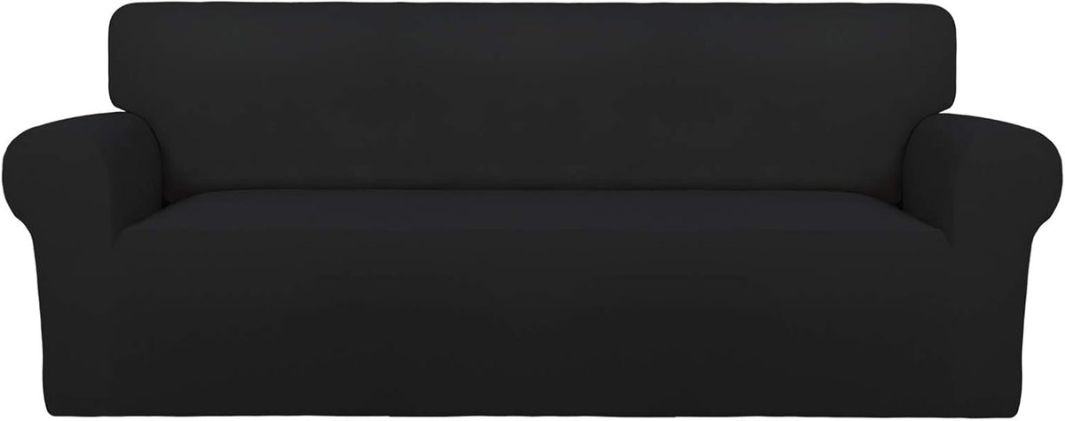 Stretch Couch Covers for Sofa Large Sofa Slipcovers Dark Gray | 1-Piece Spandex Couch cover Soft Couch protector, Sofa cover Washable with Non Skid Foam and Elastic Bottom for Kids, Dogs