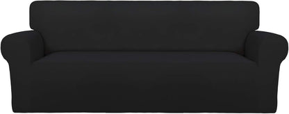 Stretch Couch Covers for Sofa Large Sofa Slipcovers Dark Gray | 1-Piece Spandex Couch cover Soft Couch protector, Sofa cover Washable with Non Skid Foam and Elastic Bottom for Kids, Dogs