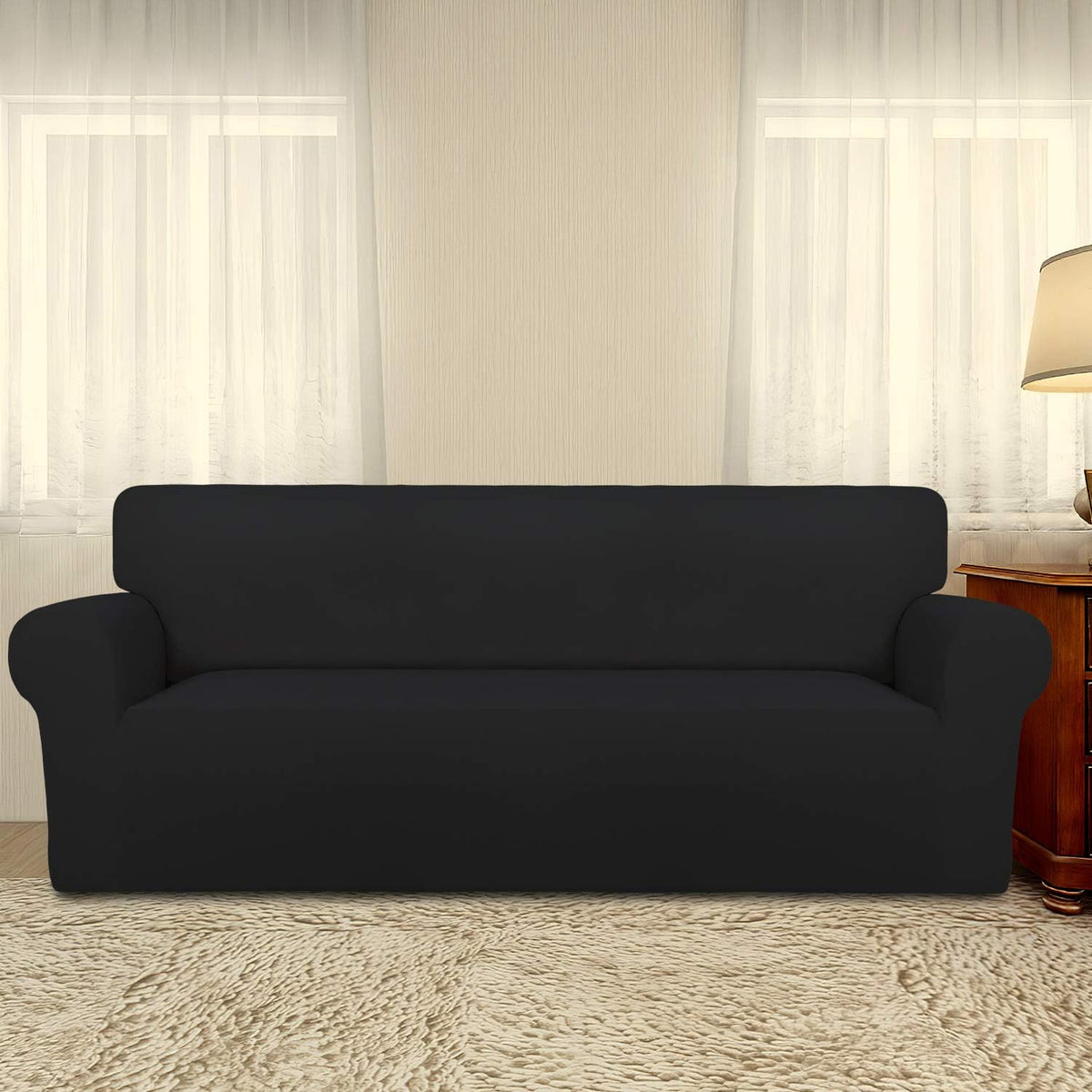 Stretch Couch Covers for Sofa Large Sofa Slipcovers Dark Gray | 1-Piece Spandex Couch cover Soft Couch protector, Sofa cover Washable with Non Skid Foam and Elastic Bottom for Kids, Dogs