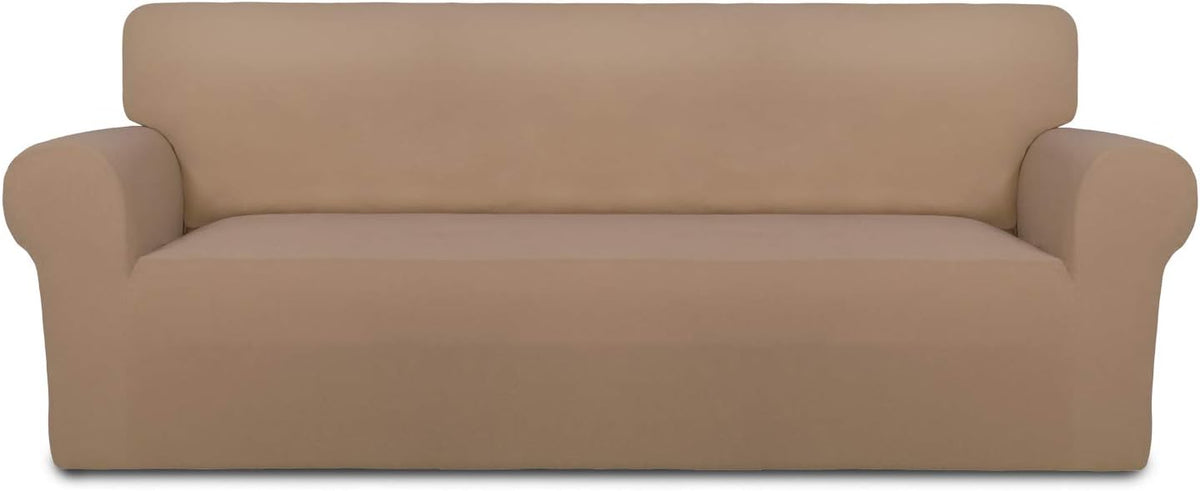 Stretch Couch Covers for Sofa Large Sofa Slipcovers Dark Gray | 1-Piece Spandex Couch cover Soft Couch protector, Sofa cover Washable with Non Skid Foam and Elastic Bottom for Kids, Dogs