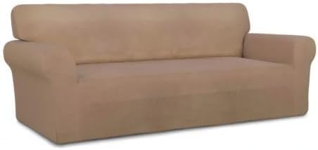Stretch Couch Covers for Sofa Large Sofa Slipcovers Dark Gray | 1-Piece Spandex Couch cover Soft Couch protector, Sofa cover Washable with Non Skid Foam and Elastic Bottom for Kids, Dogs