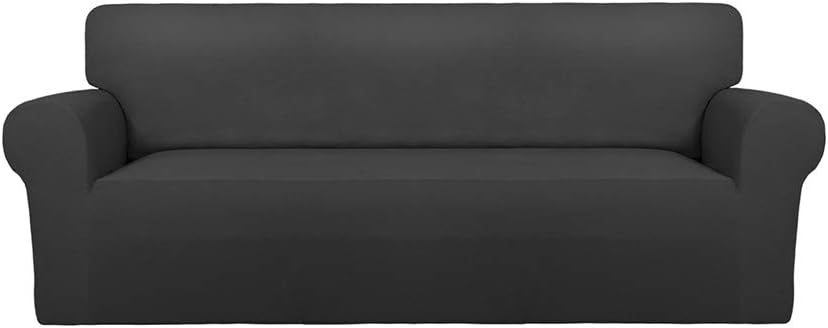 Stretch Couch Covers for Sofa Large Sofa Slipcovers Dark Gray | 1-Piece Spandex Couch cover Soft Couch protector, Sofa cover Washable with Non Skid Foam and Elastic Bottom for Kids, Dogs