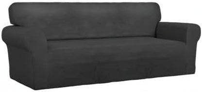 Stretch Couch Covers for Sofa Large Sofa Slipcovers Dark Gray | 1-Piece Spandex Couch cover Soft Couch protector, Sofa cover Washable with Non Skid Foam and Elastic Bottom for Kids, Dogs