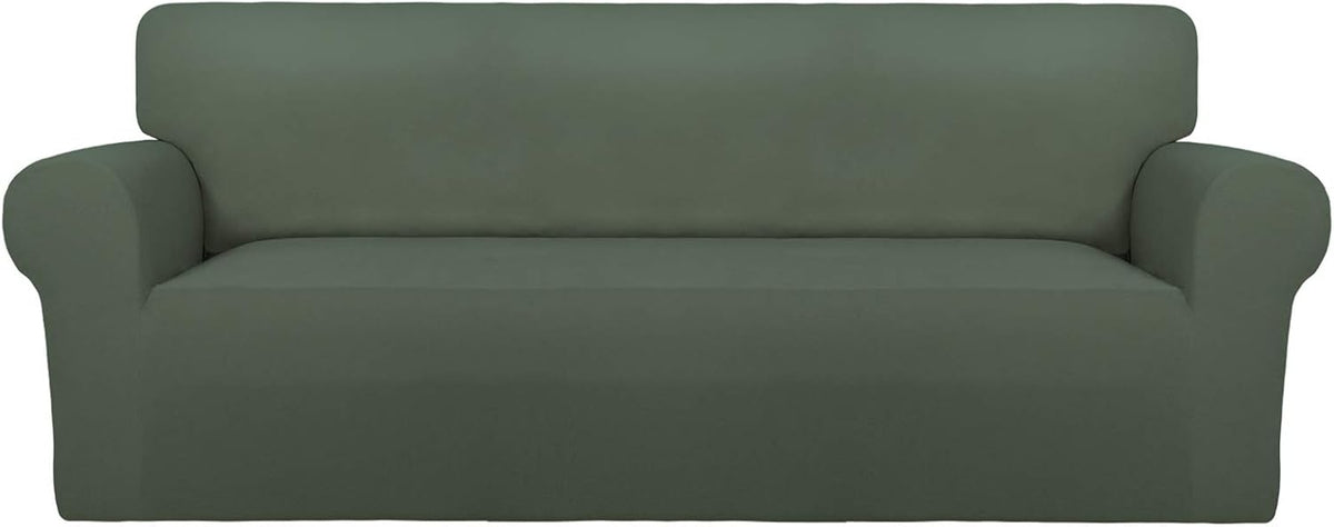 Stretch Couch Covers for Sofa Large Sofa Slipcovers Dark Gray | 1-Piece Spandex Couch cover Soft Couch protector, Sofa cover Washable with Non Skid Foam and Elastic Bottom for Kids, Dogs