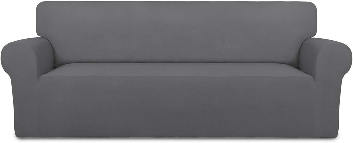 Stretch Couch Covers for Sofa Large Sofa Slipcovers Dark Gray | 1-Piece Spandex Couch cover Soft Couch protector, Sofa cover Washable with Non Skid Foam and Elastic Bottom for Kids, Dogs