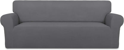 Stretch Couch Covers for Sofa Large Sofa Slipcovers Dark Gray | 1-Piece Spandex Couch cover Soft Couch protector, Sofa cover Washable with Non Skid Foam and Elastic Bottom for Kids, Dogs